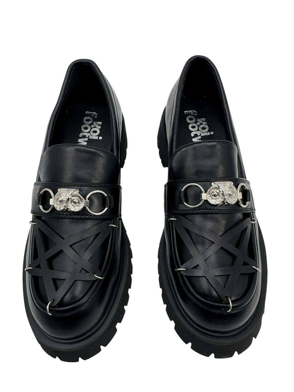 Koi Footwear Silent Dusk Owl Pentagram Chunky Loafers Women's Gothic Vegan 8 - Picture 2 of 7